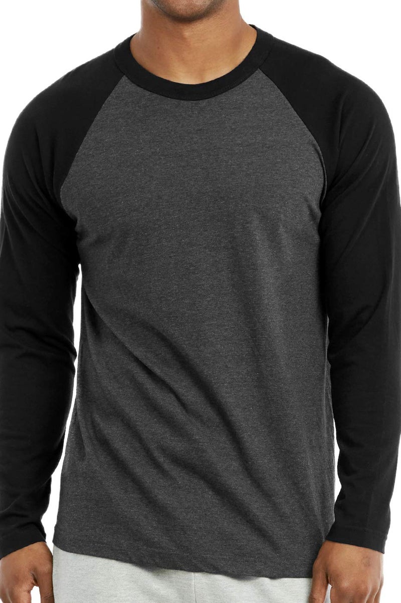 Cottonbell Men's Full Length Sleeve Raglan Cotton Baseball Tee Shirt (2XL, Black/Charcoal Gray) - Image 3